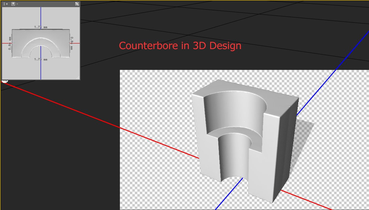 Counterbore vs Countersink 4 3D model of counterbore cylindrical recess with cross section