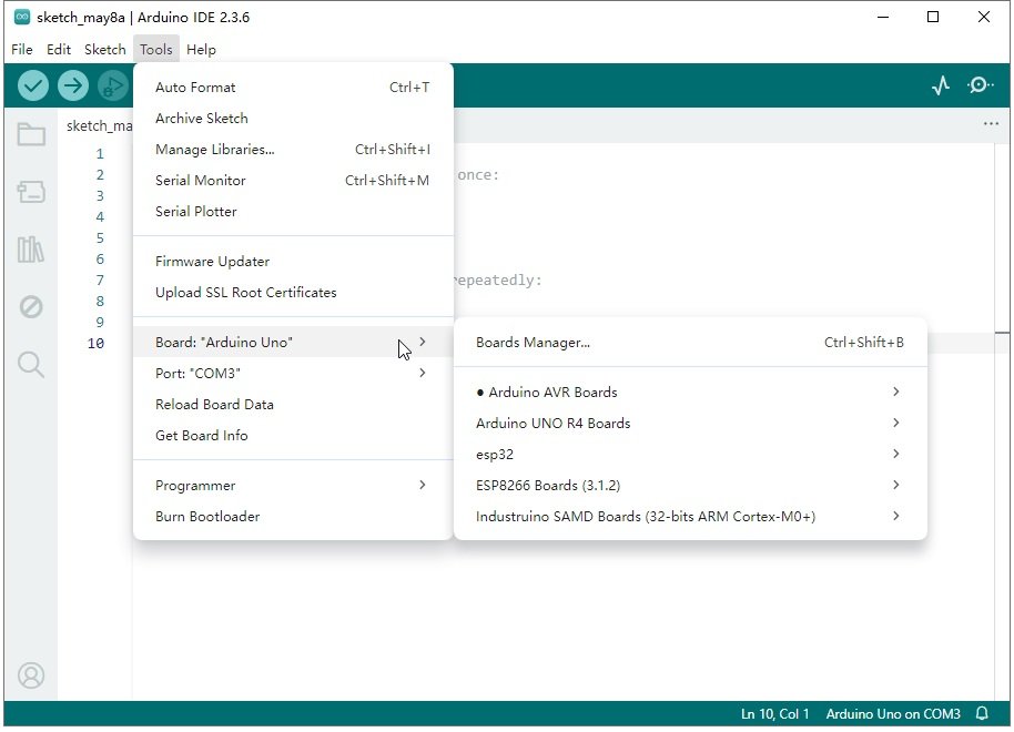 How to Refresh Board Code in Arduino IDE? 3 Arduino IDE 2.3.6 Tools Menu Showing Board and Port Selection
