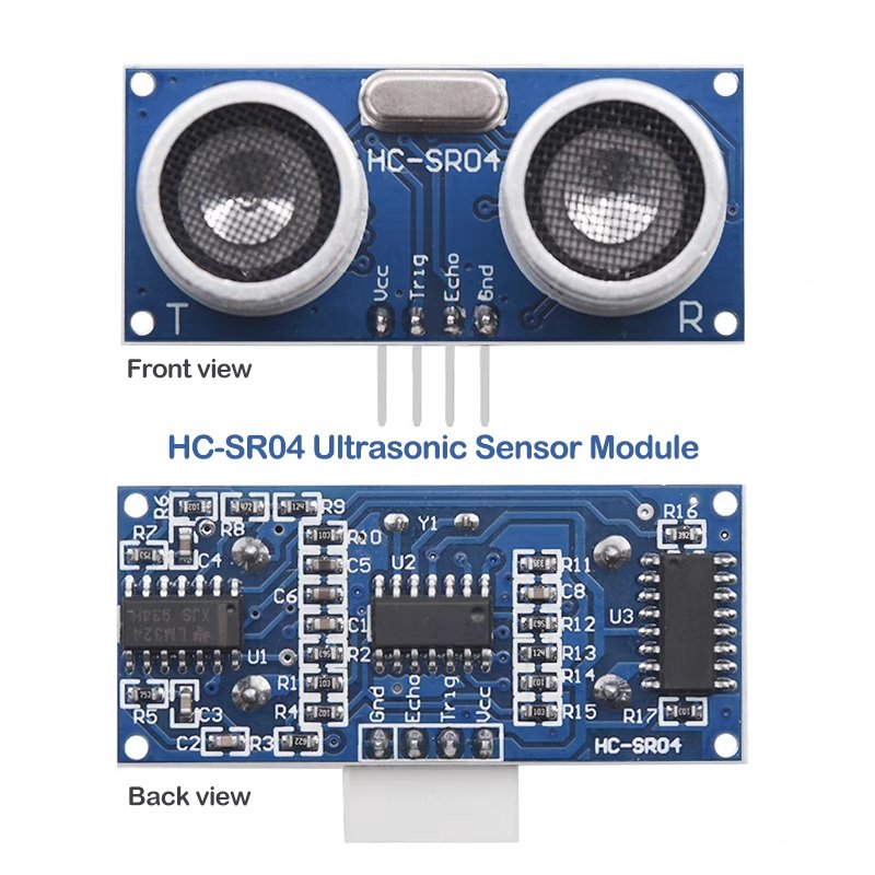 HC-SR04 Ultrasonic Sensor Modules 1 Front and back view of HC SR04 Ultrasonic Sensor Module