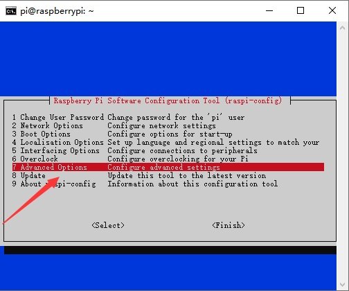 How to Use VNC for Raspberry Pi Remote Access? 10 Raspberry Pi Software Configuration Tool raspi config with 7 Advanced Options highlighted