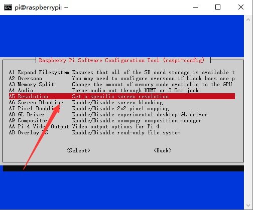 How to Use VNC for Raspberry Pi Remote Access? 11 Raspberry Pi Software Configuration Tool raspi config with A5 Resolution option highlighted
