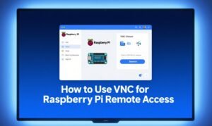 PCB Repair 16 Thumbnail for the article How to Use VNC for Raspberry Pi Remote Access showing a high tech screen with Raspberry Pi desktop interface and a blue white color scheme