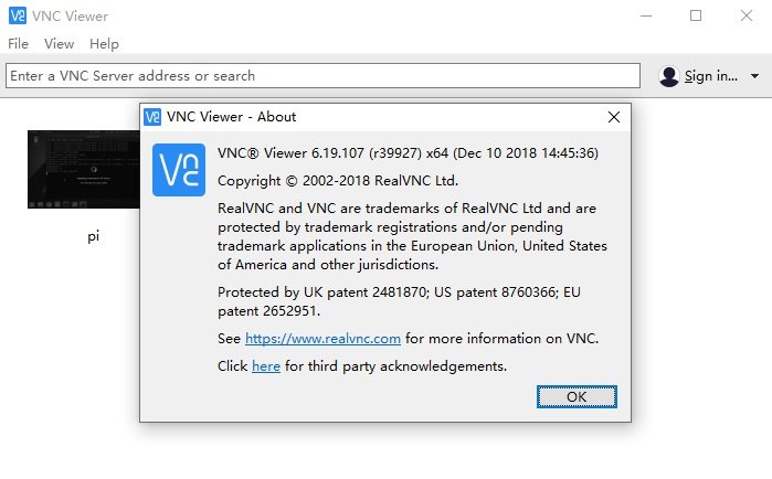 How to Use VNC for Raspberry Pi Remote Access? 1 VNC Viewer About window showing version information 6.19.107 and copyright details