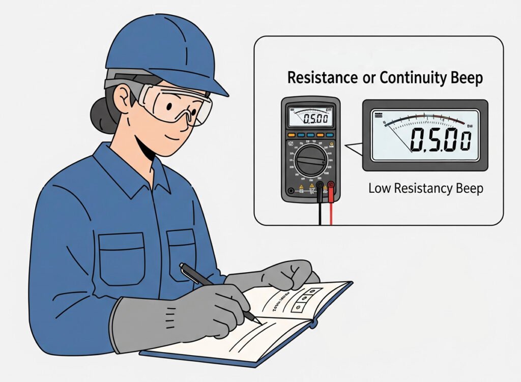 Illustration of interpreting multimeter readings and documenting results