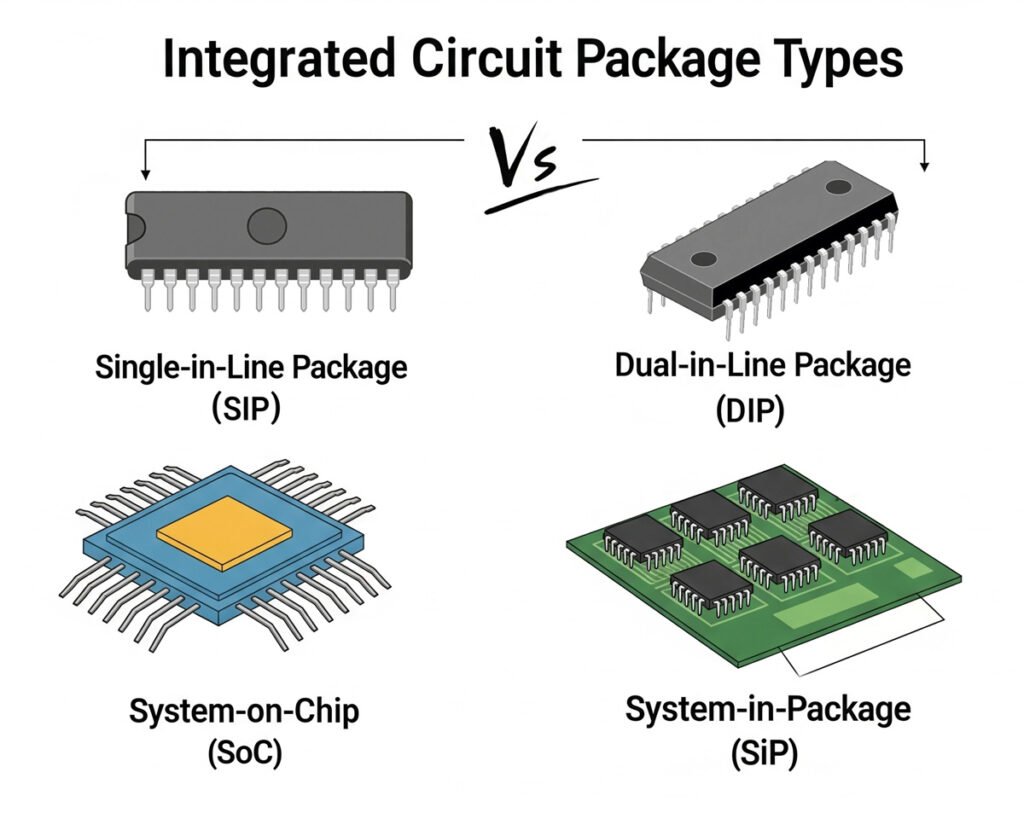 Single Inline Package Explained 3 Visual comparison of SIP DIP SoC and SiP integrated circuit package types