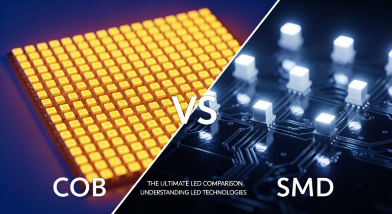 PCB Blog 19 A cover image comparing COB and SMD LEDs with text overlays