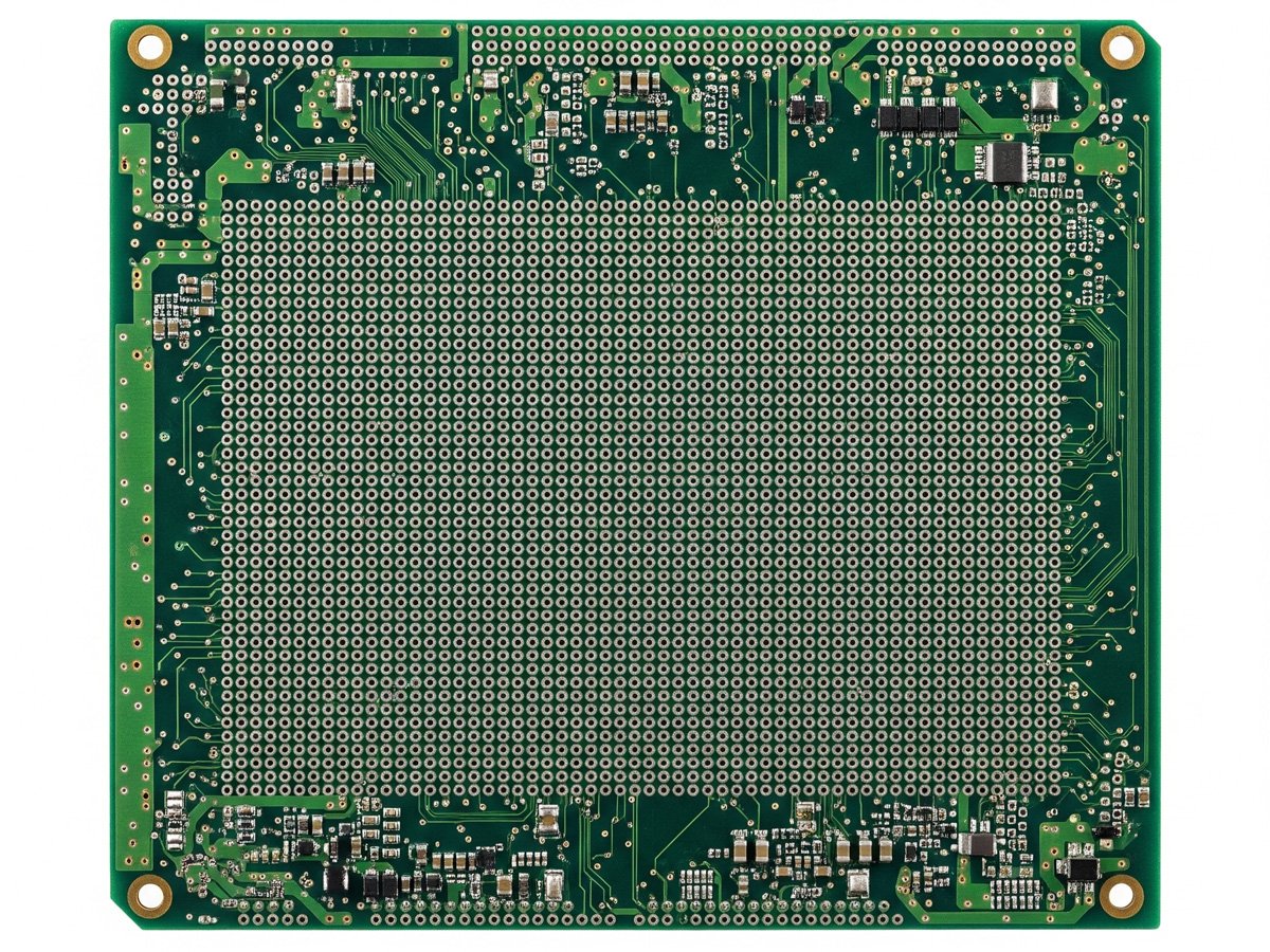 A detailed overhead shot of a high density interconnect HDI circuit board.