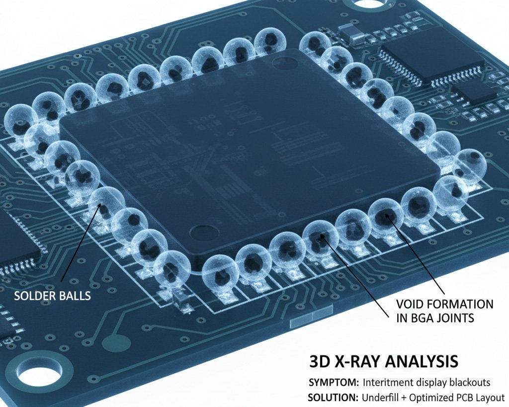 3D X-ray image showing voids in BGA solder joints