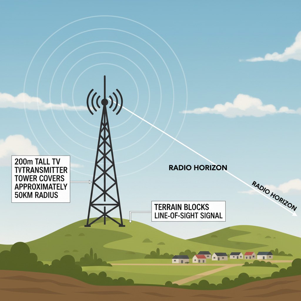 TV broadcast tower and signal coverage diagram