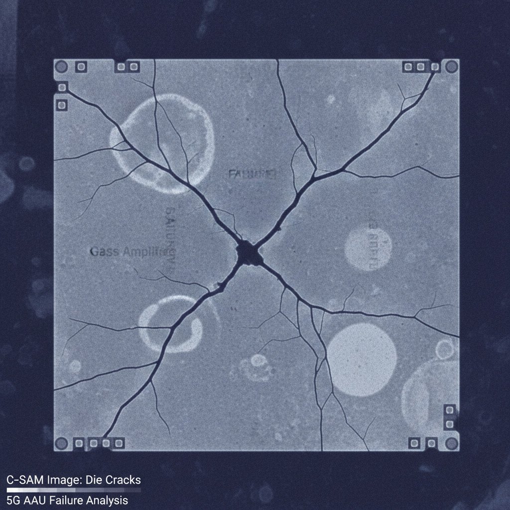 C-SAM image showing die cracks in GaAs amplifier