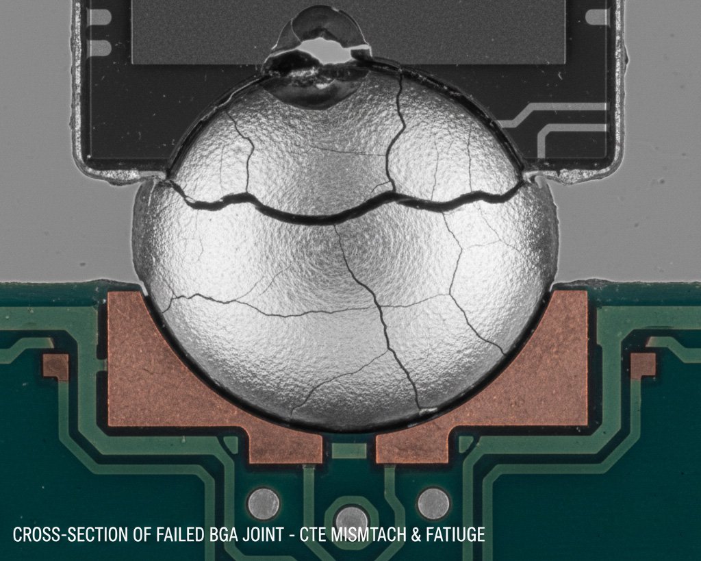 Cross-section image of fatigue in solder joint
