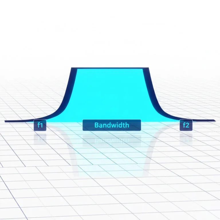 3D visualization of a bandpass filter frequency response showing a specific range of signal transmission
