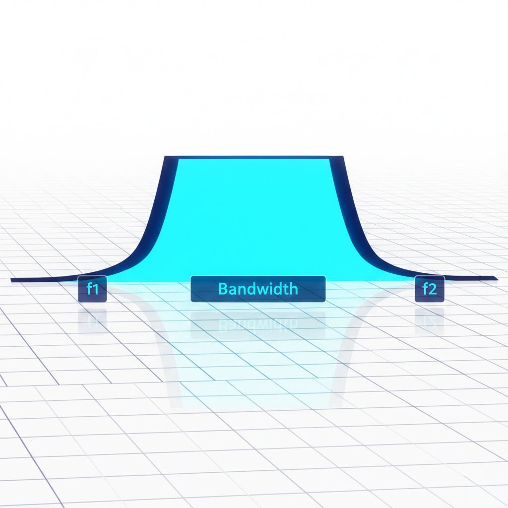 3D visualization of a bandpass filter frequency response showing a specific range of signal transmission
