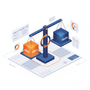3D illustration of a unit converter interface for dBm to Watts power calculation