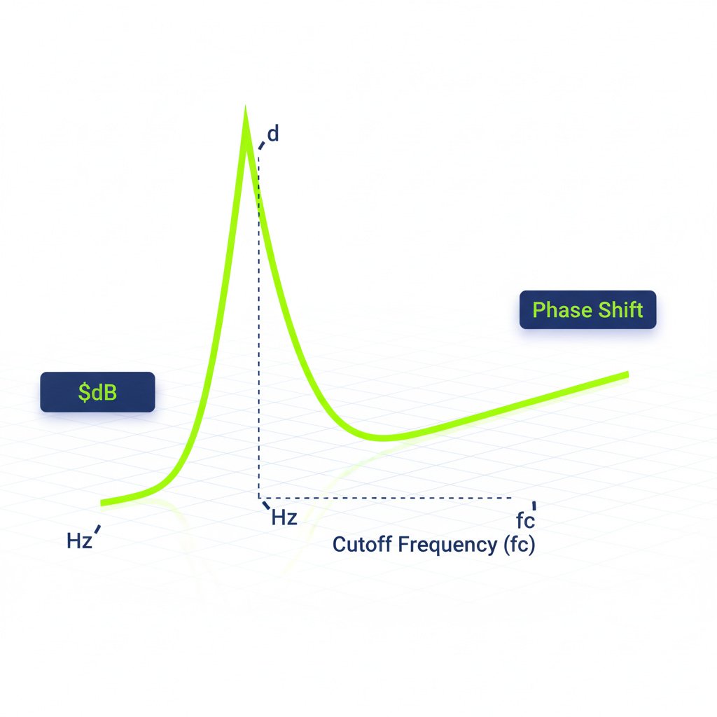 3D visualization of a high-pass filter frequency response curve illustrating low-frequency attenuation and high-frequency transmission