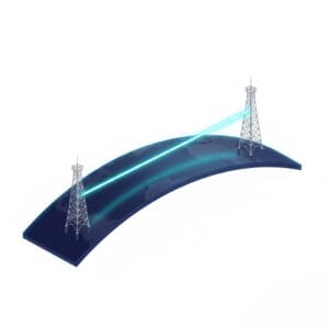3D illustration of a line-of-sight path between two points over a curved Earth horizon