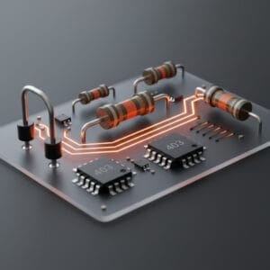 3D visualization of color-coded axial resistors and SMD components for resistance value calculation
