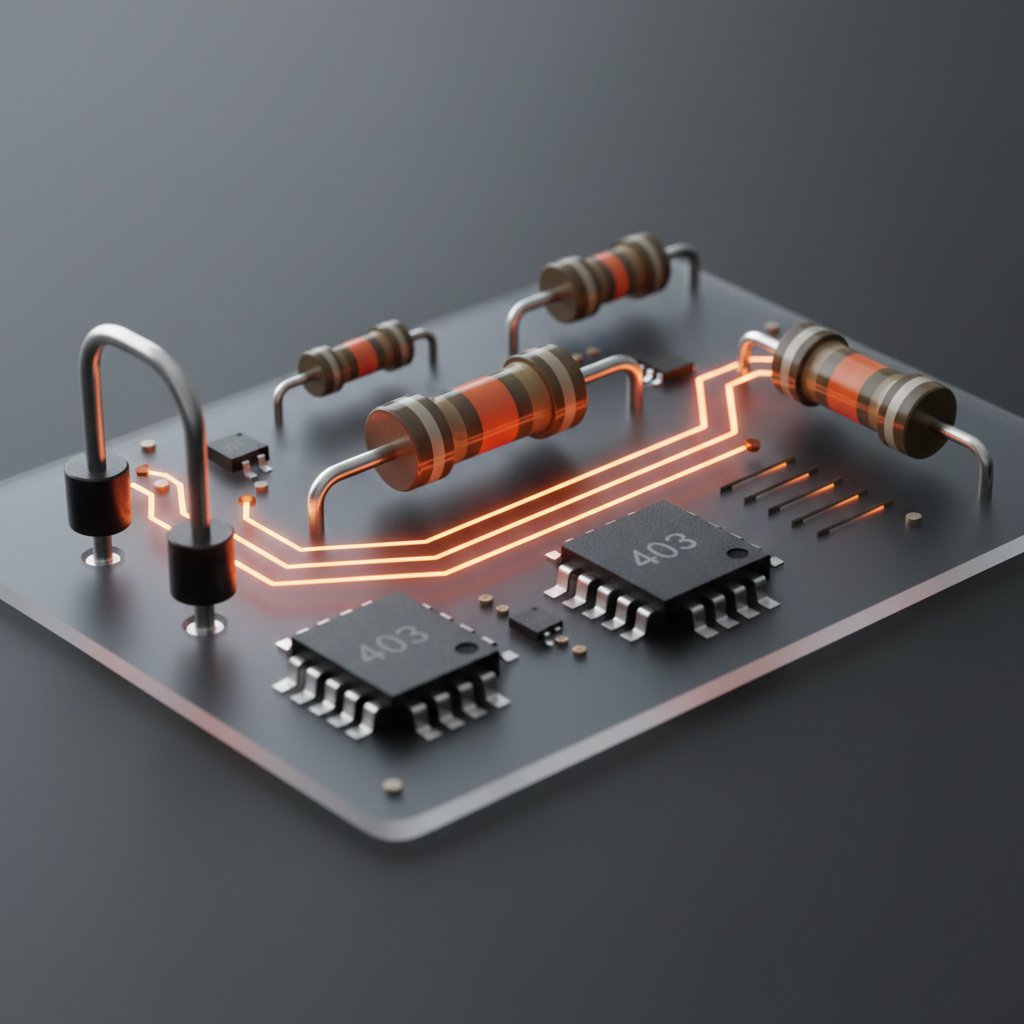 3D visualization of color-coded axial resistors and SMD components for resistance value calculation