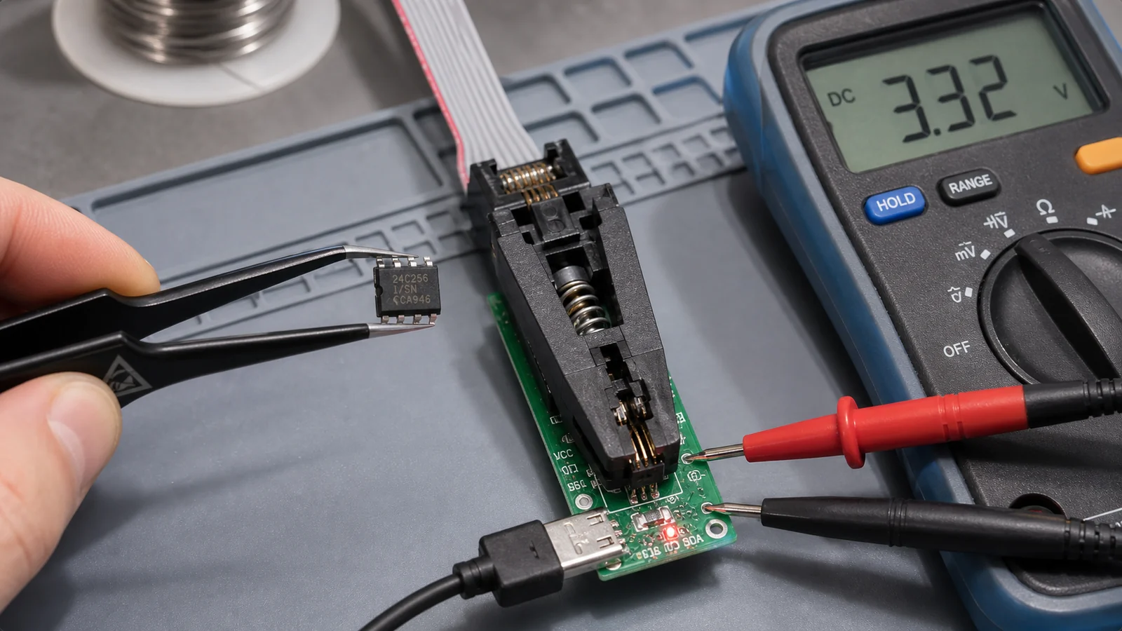 Voltage and orientation check before programming an EEPROM device