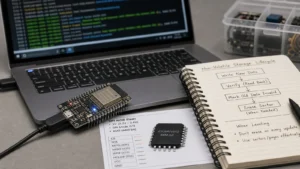 ESP32 development board with flash-backed storage context