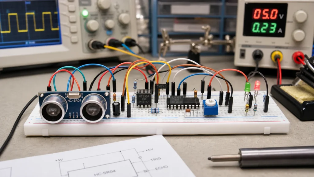 HC-SR04 ultrasonic sensor with analog switch support circuitry