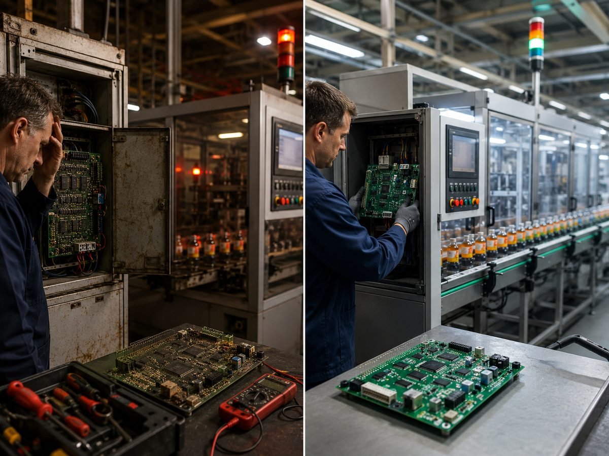 How Reverse Engineering Extends the Life of Industrial Control Boards 2 Comparison of a failed industrial control board and a replacement board in production equipment