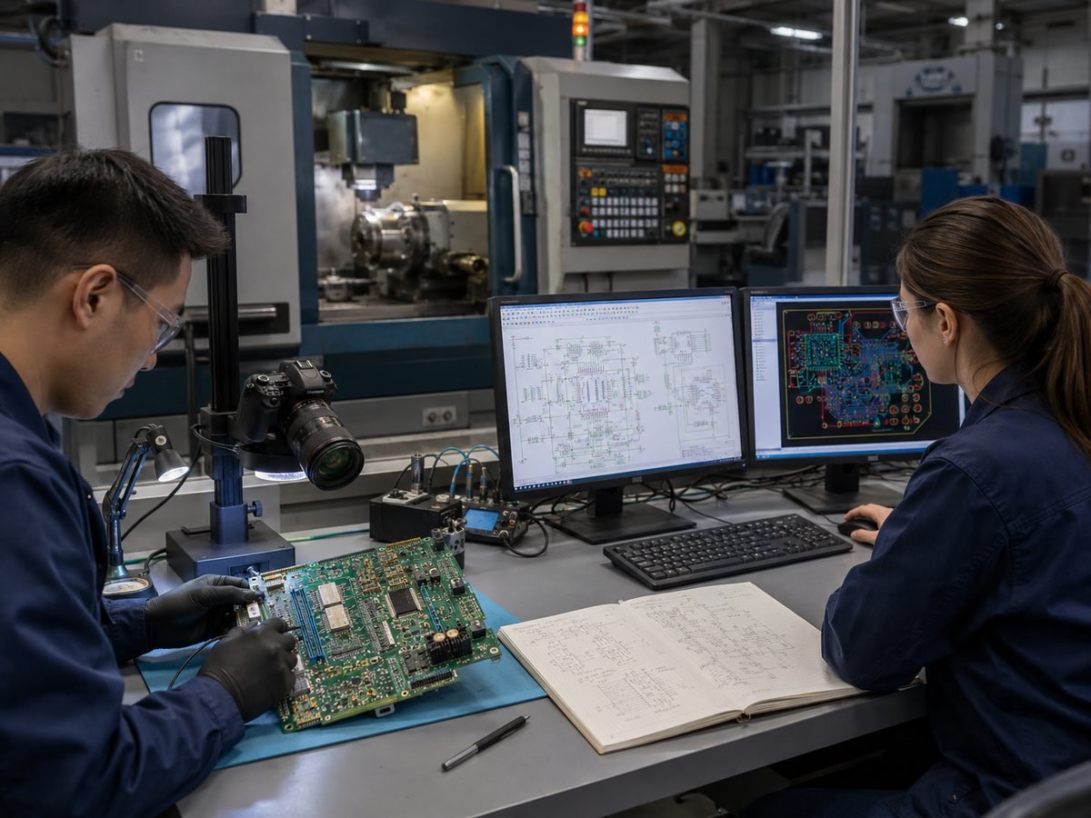 How Reverse Engineering Extends the Life of Industrial Control Boards 1 Technicians recreating schematics and PCB layout from an industrial control board
