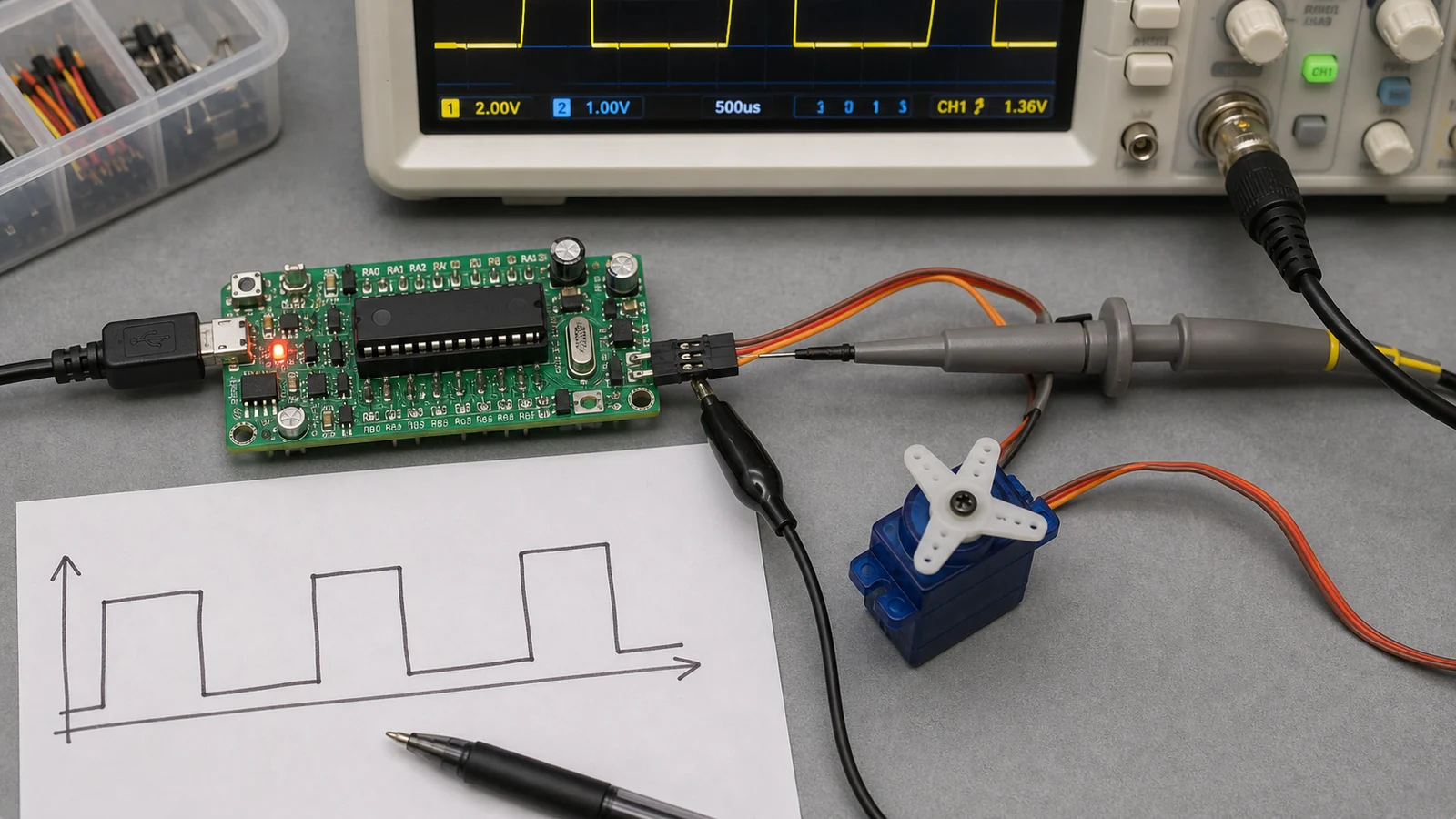 PIC servo pulse measurement with oscilloscope probe