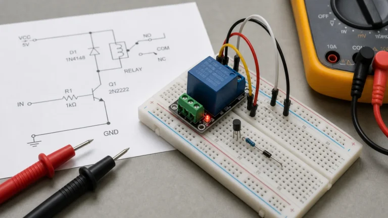 Relay driver circuit with schematic and measurement setup