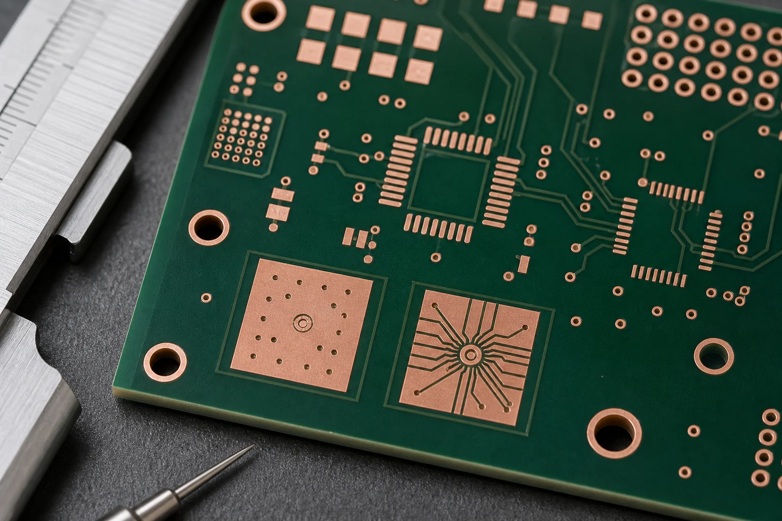 Via in Pad Helps Dense BGA Routing Only When the Fabrication Plan Is Ready 1 PCB sample showing filled via-in-pad and conventional pad escape structures for assembly comparison